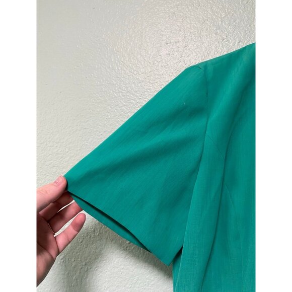 Vintage‎ Leslie Fay Women's Teal Gold Pearl Button Up Midi Collared Dress Sz 12P - Picture 6 of 12